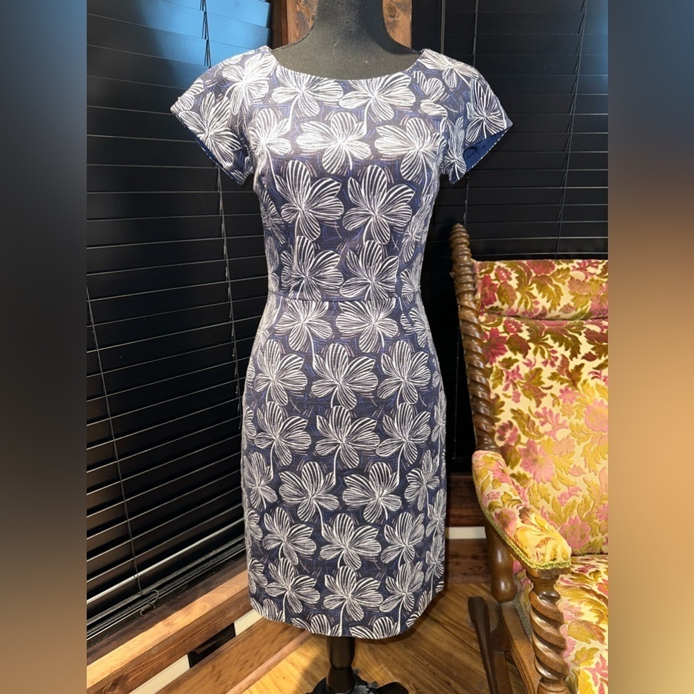J Crew Blue Sheath Dress Short Sleeve Size 0 - Picture 1 of 6